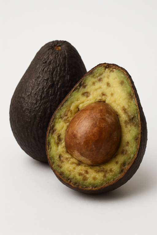 Aguacate negro opaco con manchas marrones