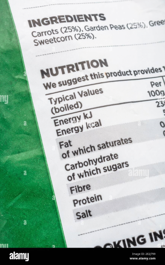 Close up, nutrición fact label